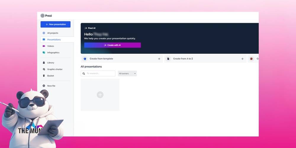 Bước cuối bạn sẽ được chuyển tới giao diện bắt đầu sử dụng của Prezi